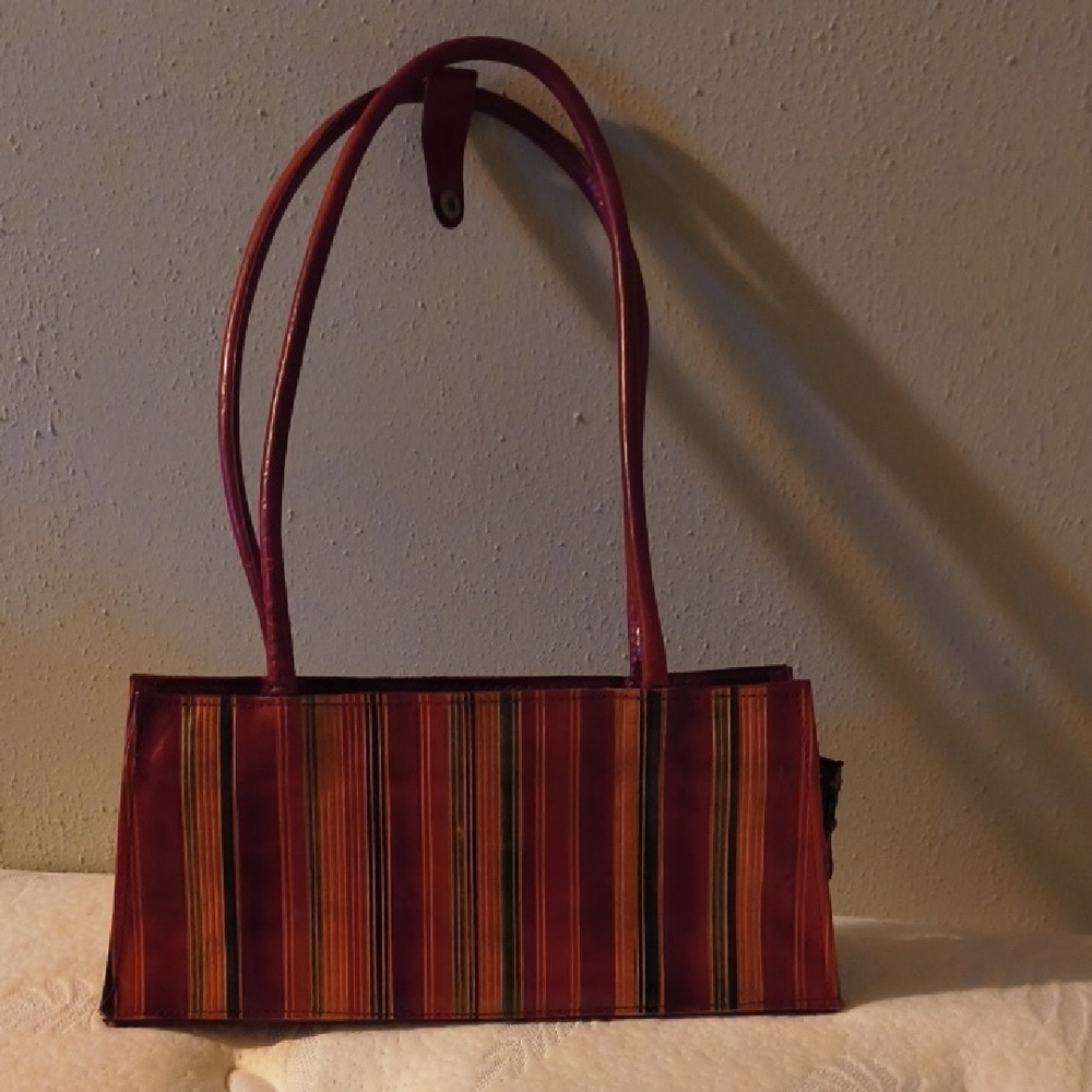 Elegant Red and Brown Striped Shoulder Bag